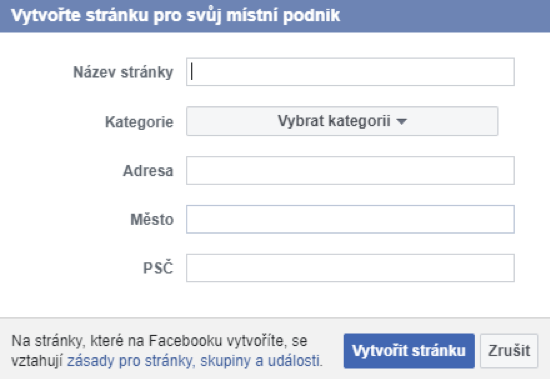 Vytvoření stránky pro váš místní podnik na Facebooku
