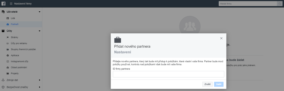 Přidání nového partnera u Business Managera účtu