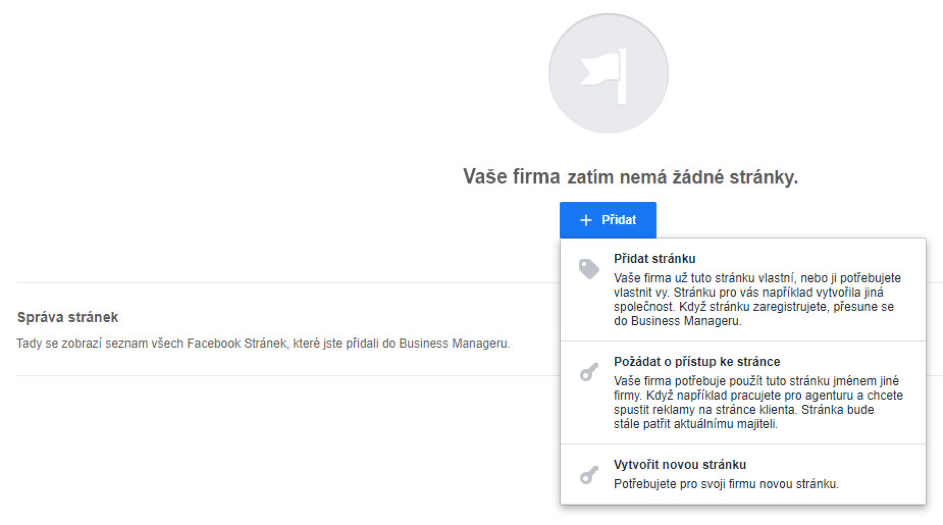 Správa stránek Business Manager účtu
